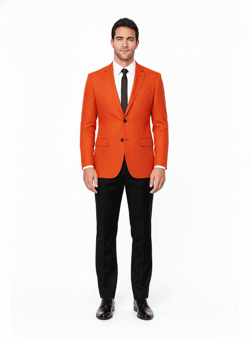 Linen Orange Red Solid Casual Shirt Fabric on jacket — AI-rendered by Nathan Tailors, a Hoi An tailor