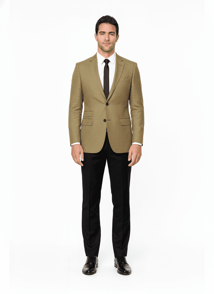Linen Light Khaki Solid Casual Blazers Fabric on jacket — AI-rendered by Nathan Tailors, a Hoi An tailor
