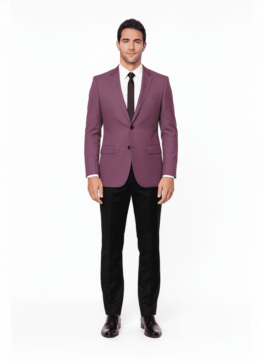 Linen Plum Solid Business Suits Fabric on jacket — AI-rendered by Nathan Tailors, a Hoi An tailor