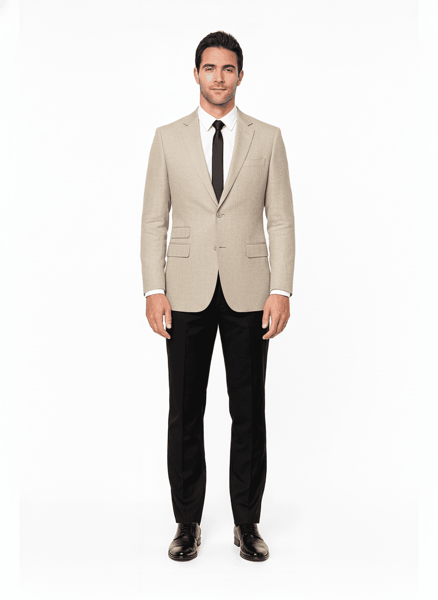 Linen Beige Solid Business Suits Fabric on jacket — AI-rendered by Nathan Tailors, a Hoi An tailor