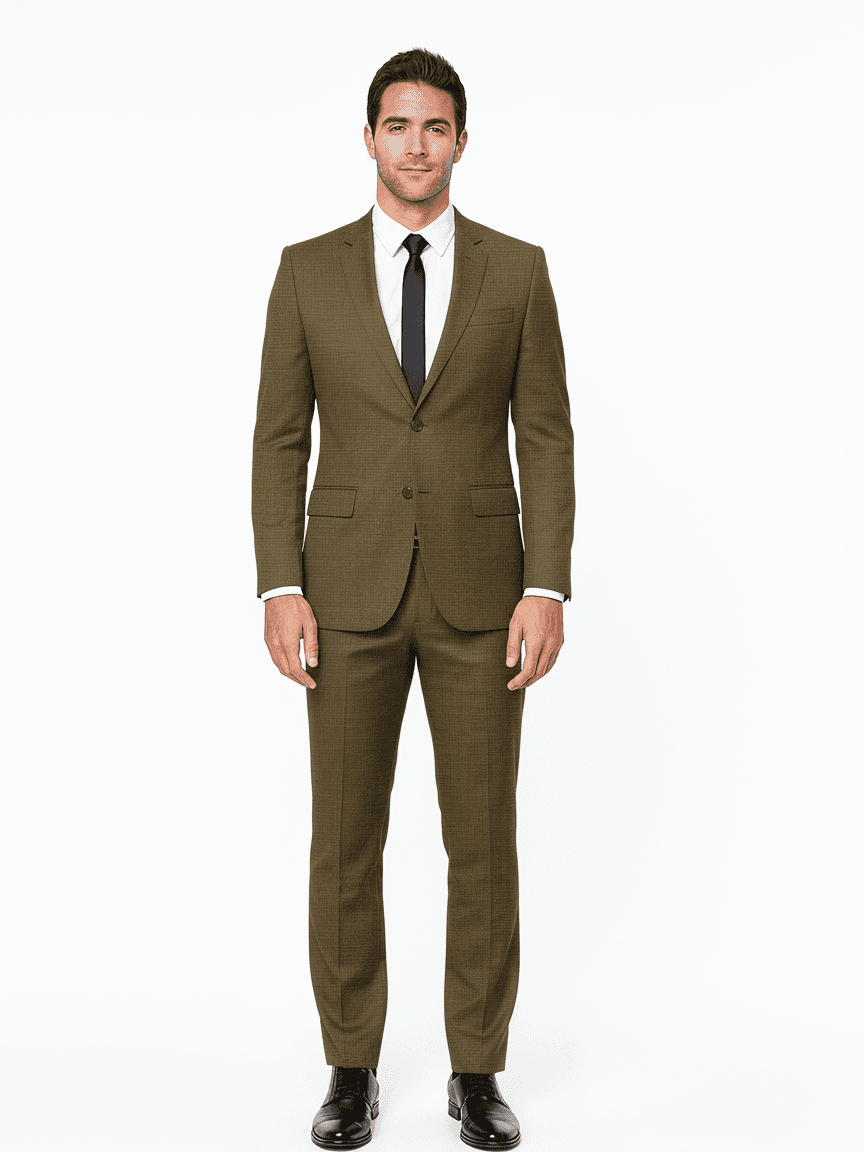 Linen Khaki Brown Solid Casual Jackets Fabric on full suit — AI-rendered by Nathan Tailors, a Hoi An tailor