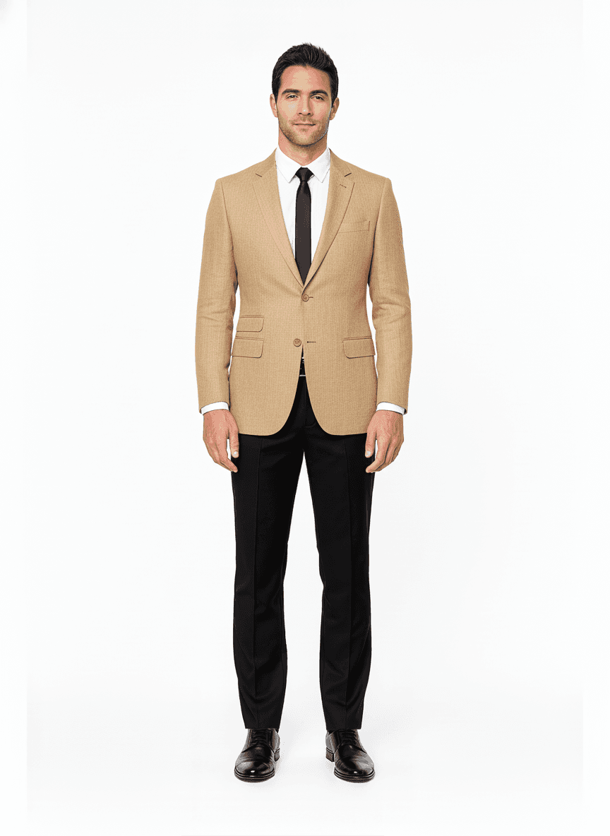 Linen Desert Sand Solid Casual Linen Shirts Fabric on jacket — AI-rendered by Nathan Tailors, a Hoi An tailor