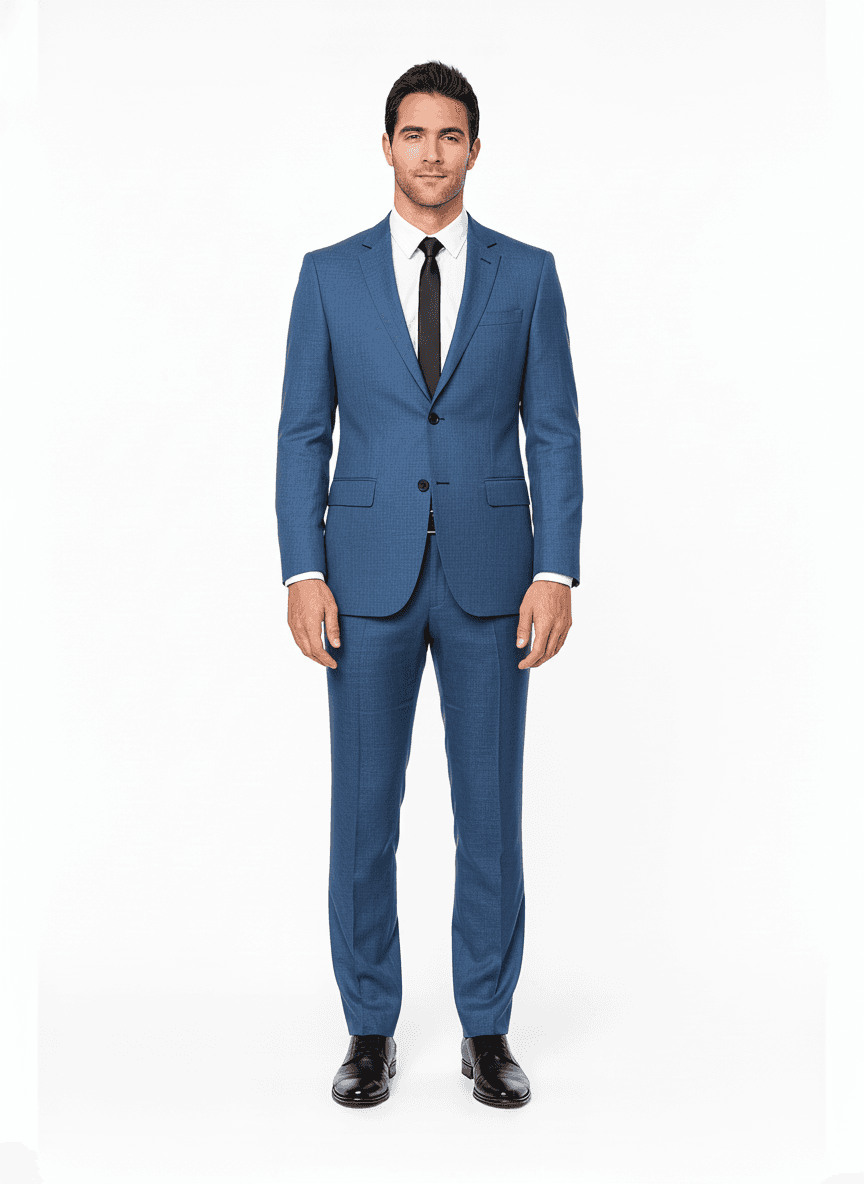 Linen Steel Blue Solid Casual Shirt Fabric on full suit — AI-rendered by Nathan Tailors, a Hoi An tailor