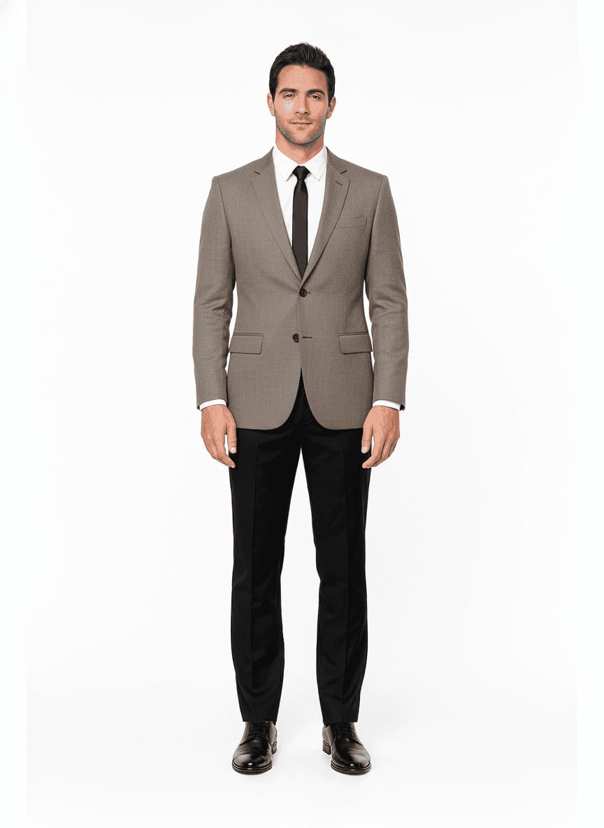 Linen Taupe Solid Casual Shirt Fabric on jacket — AI-rendered by Nathan Tailors, a Hoi An tailor