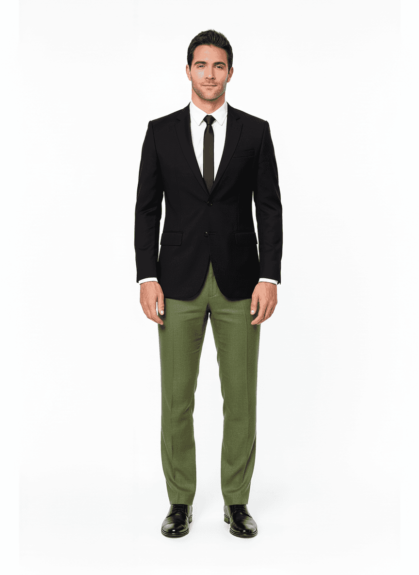 Linen Olive Green Solid Casual Shirt Fabric on pants — Nathan Tailors Hoi An tailor