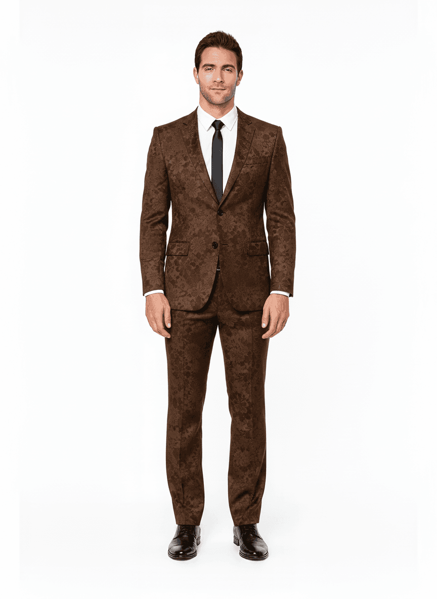 Cotton Taupe Light Brown Floral Lace Evening Gowns Fabric on full suit — Nathan Tailors Hoi An tailor