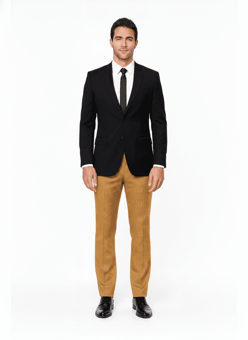 Cotton Tan Sandy Brown Floral Dress Shirt Fabric on full suit — Nathan Tailors Hoi An tailor