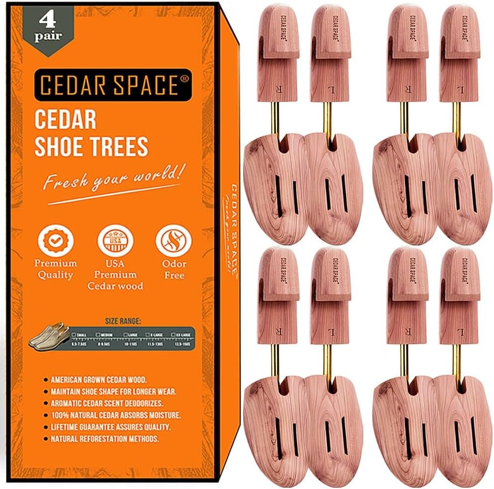 A pair of cedar wood shoe trees