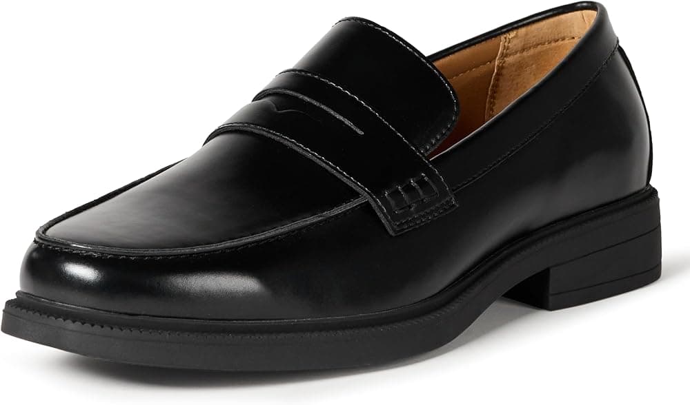 Black leather penny loafer dress shoes