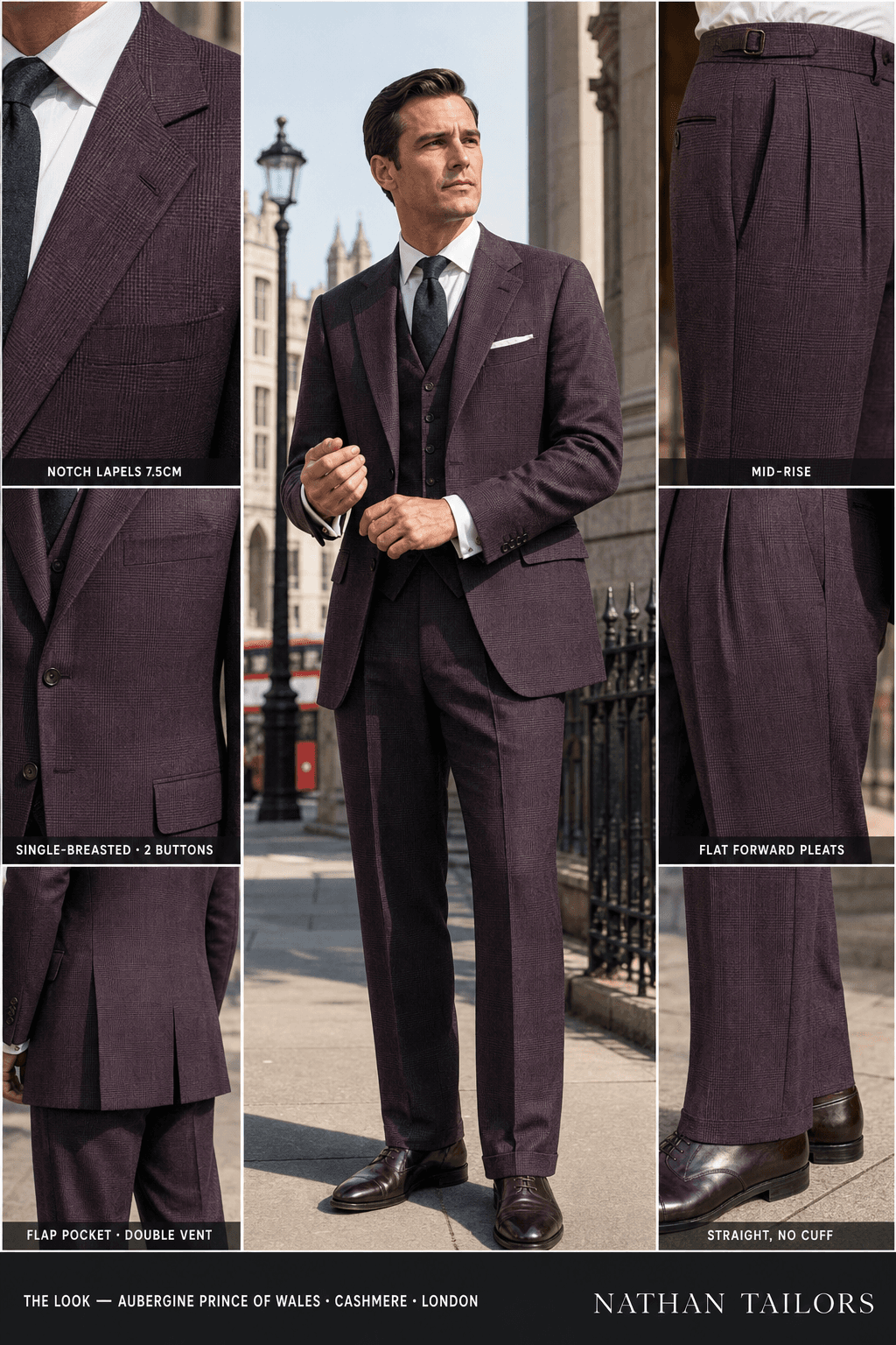 aubergine prince of wales glen_plaid single-breasted bespoke suit — custom tailored by Nathan Tailors, the Hoi An custom tailor