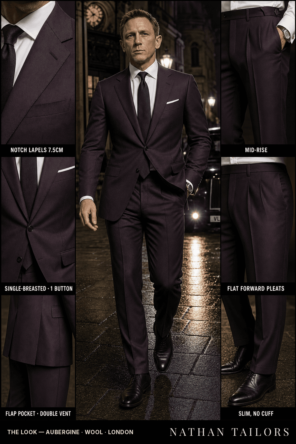 aubergine single-breasted bespoke suit — custom tailored by Nathan Tailors, the Hoi An custom tailor