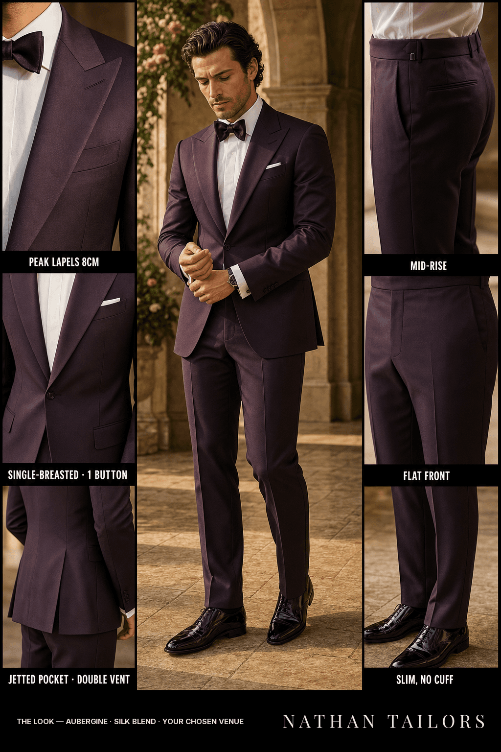 aubergine single-breasted bespoke suit — custom tailored by Nathan Tailors, the Hoi An custom tailor