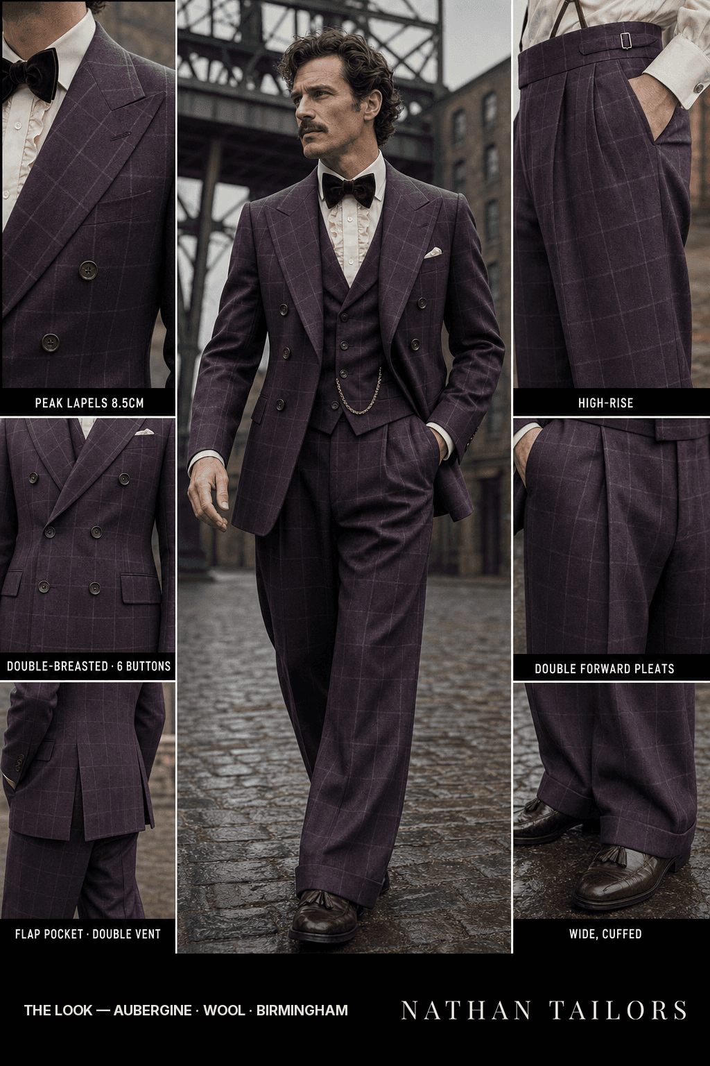 aubergine windowpane double-breasted bespoke suit — custom tailored by Nathan Tailors, the Hoi An custom tailor