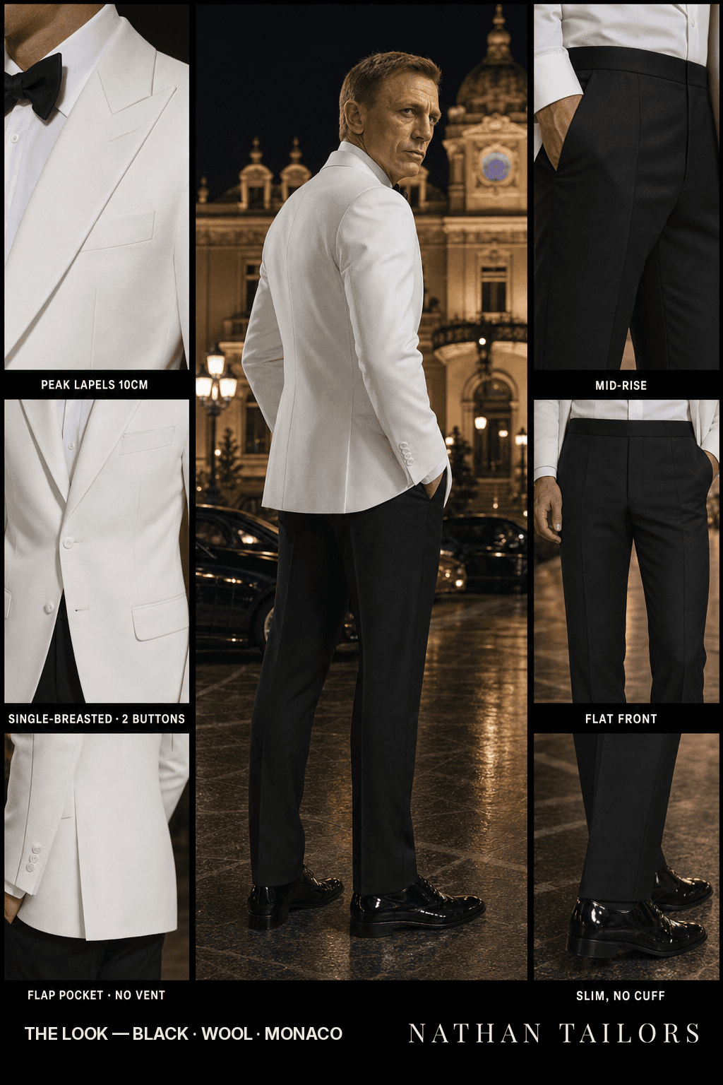black single-breasted bespoke suit — custom tailored by Nathan Tailors, the Hoi An custom tailor
