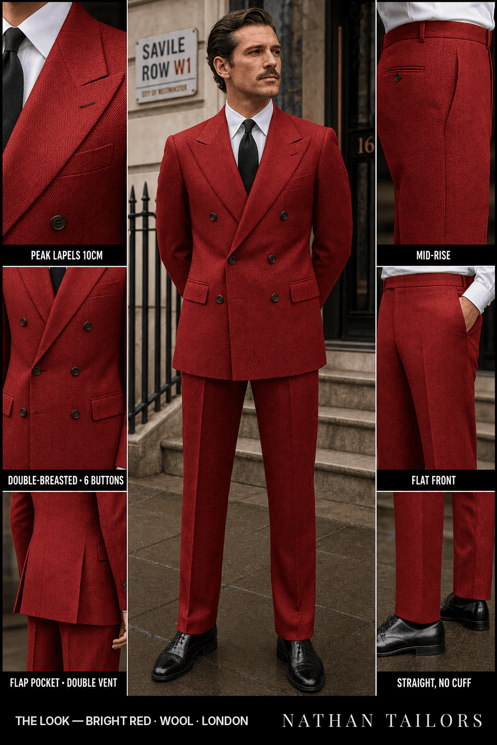 bright red herringbone double-breasted bespoke suit — custom tailored by Nathan Tailors, the Hoi An custom tailor
