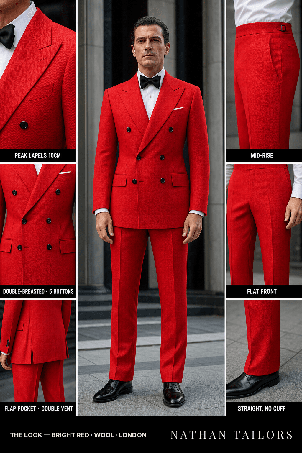 bright red herringbone double-breasted bespoke suit — custom tailored by Nathan Tailors, the Hoi An custom tailor