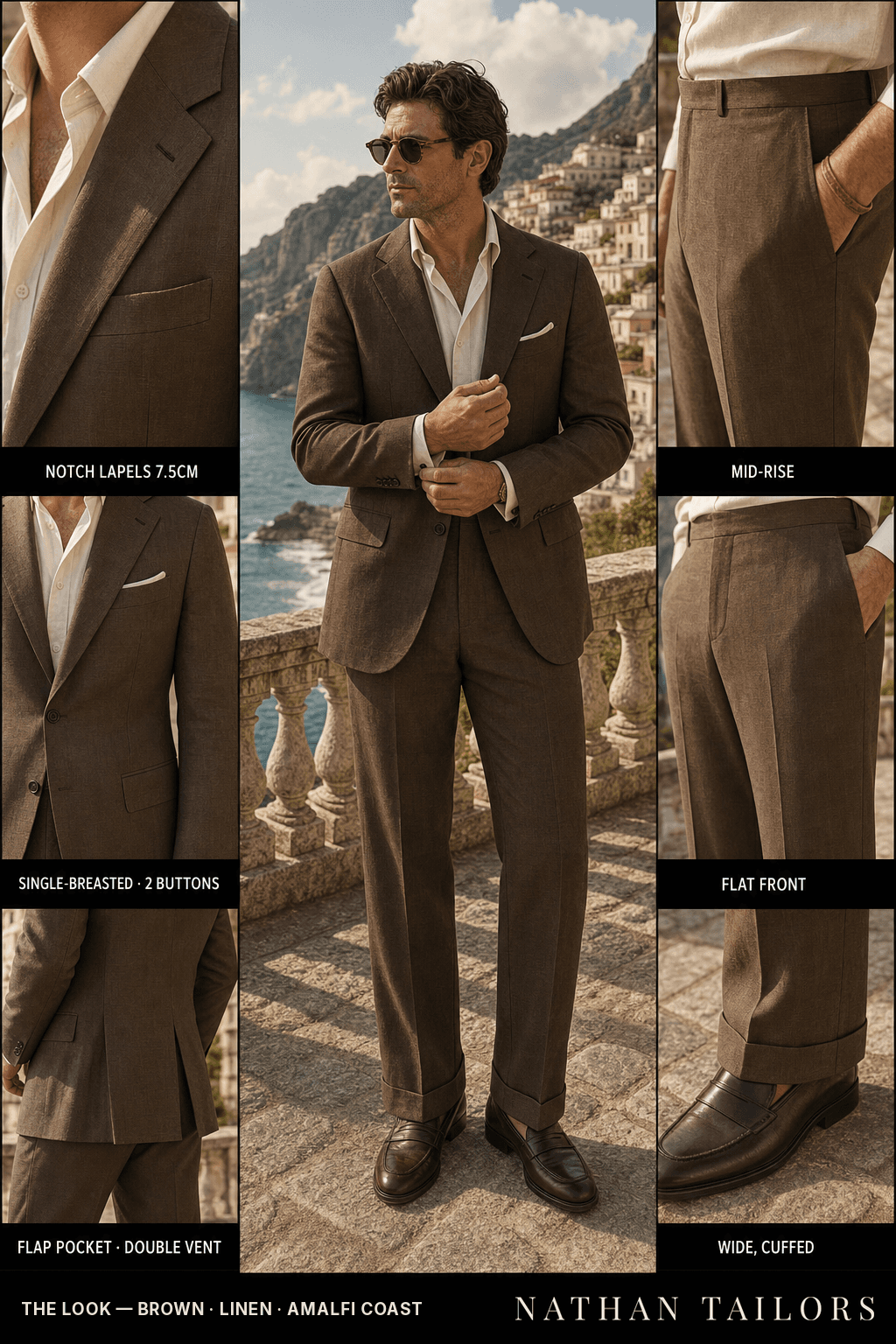 brown single-breasted bespoke suit — custom tailored by Nathan Tailors, the Hoi An custom tailor
