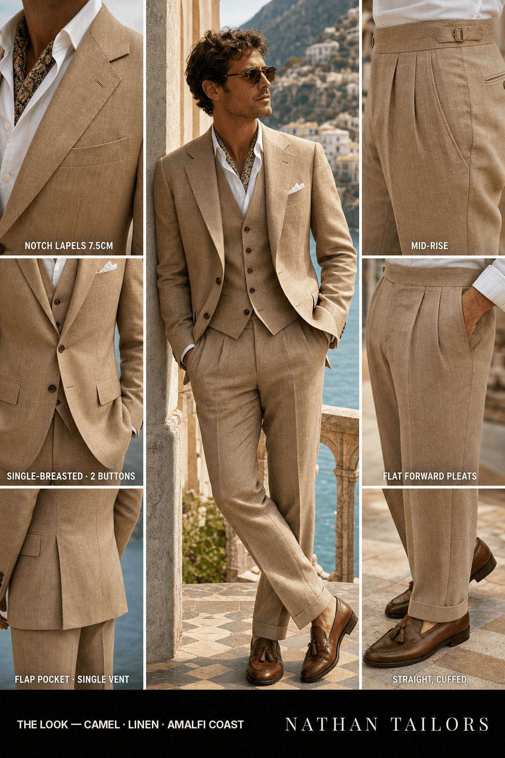 camel single-breasted bespoke suit — custom tailored by Nathan Tailors, the Hoi An custom tailor