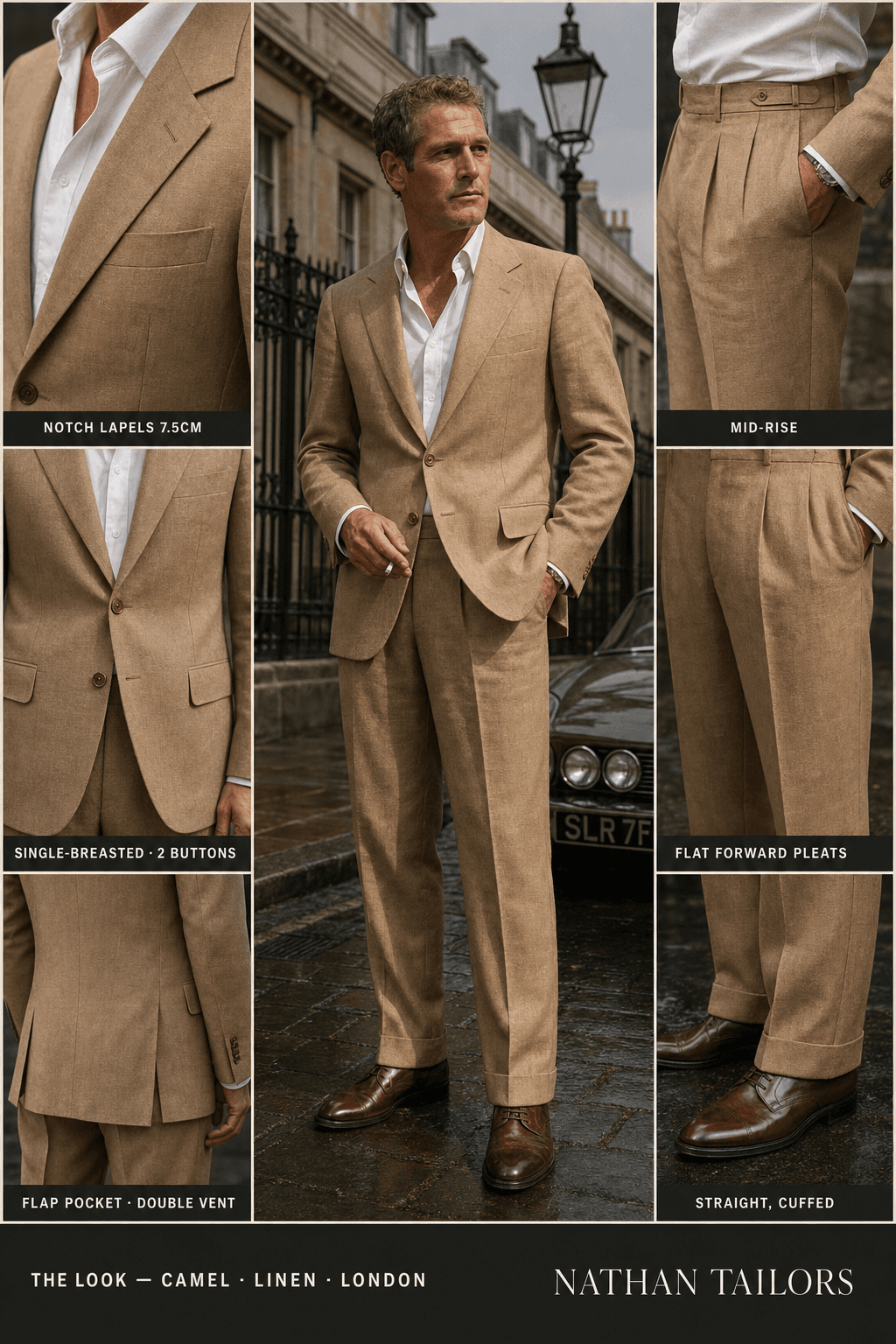 camel single-breasted bespoke suit — custom tailored by Nathan Tailors, the Hoi An custom tailor