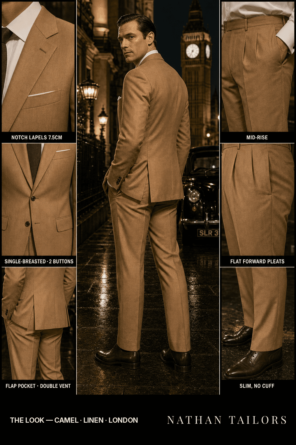 camel single-breasted bespoke suit — custom tailored by Nathan Tailors, the Hoi An custom tailor