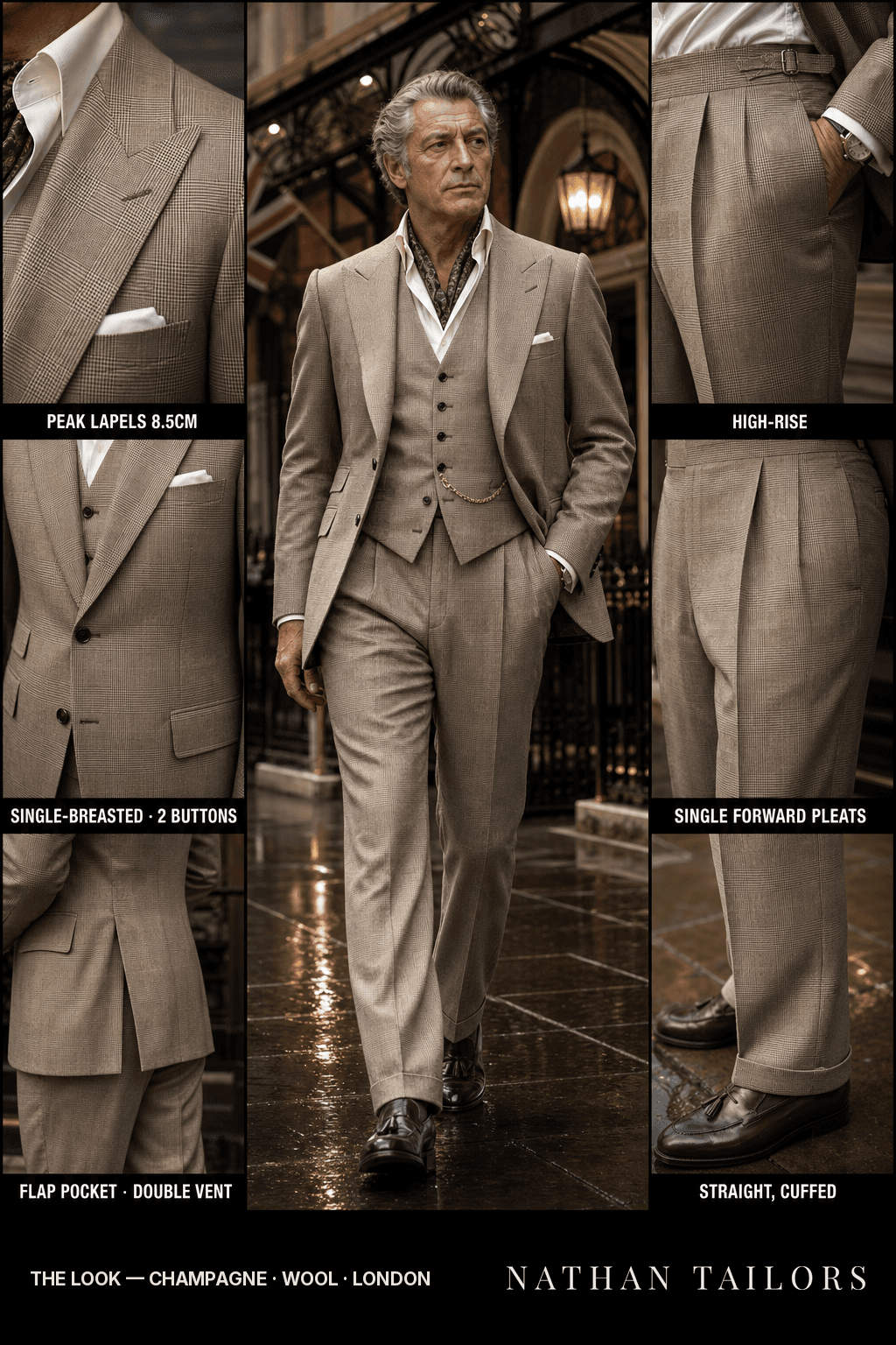 champagne glen_plaid single-breasted bespoke suit — custom tailored by Nathan Tailors, the Hoi An custom tailor