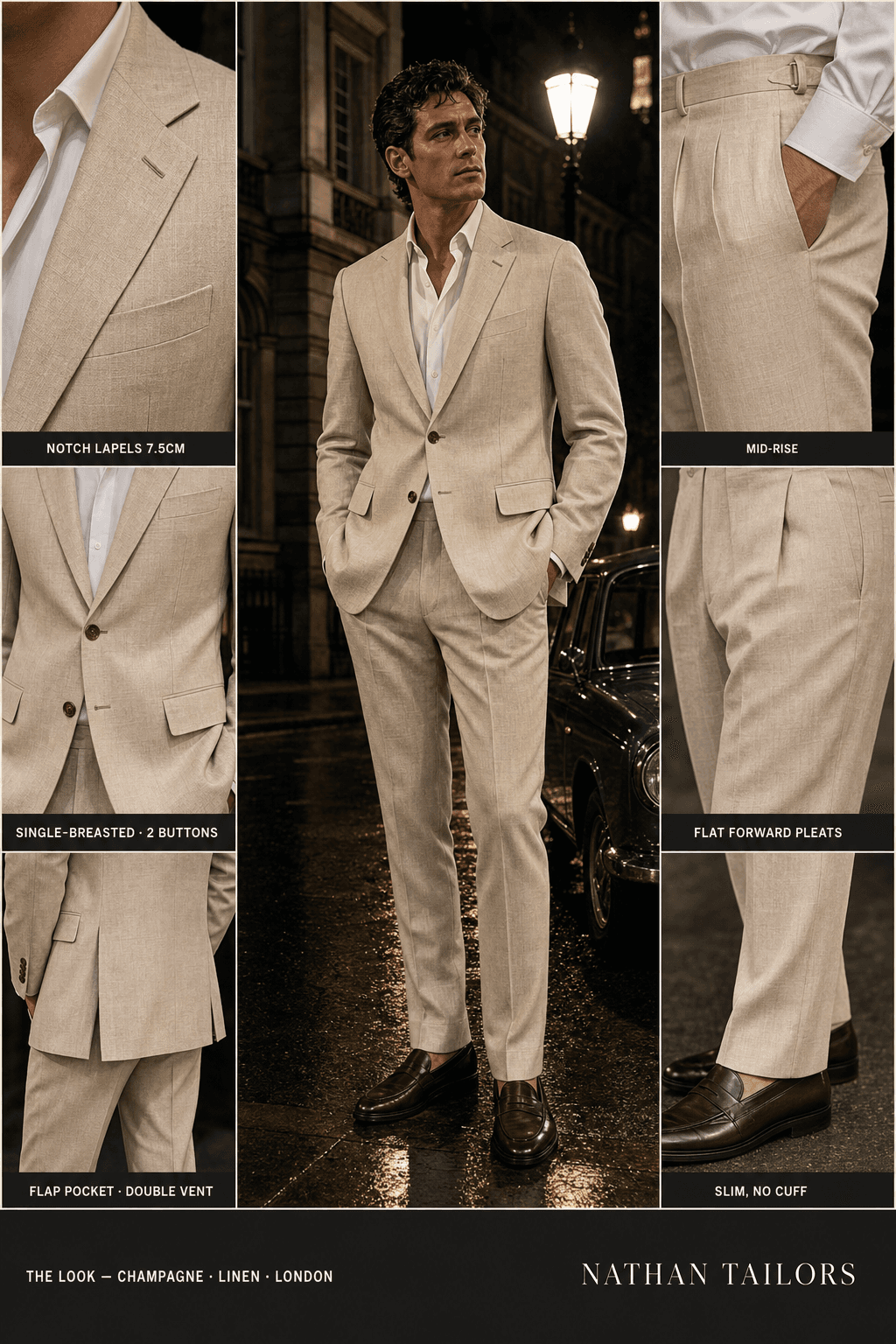 champagne single-breasted bespoke suit — custom tailored by Nathan Tailors, the Hoi An custom tailor