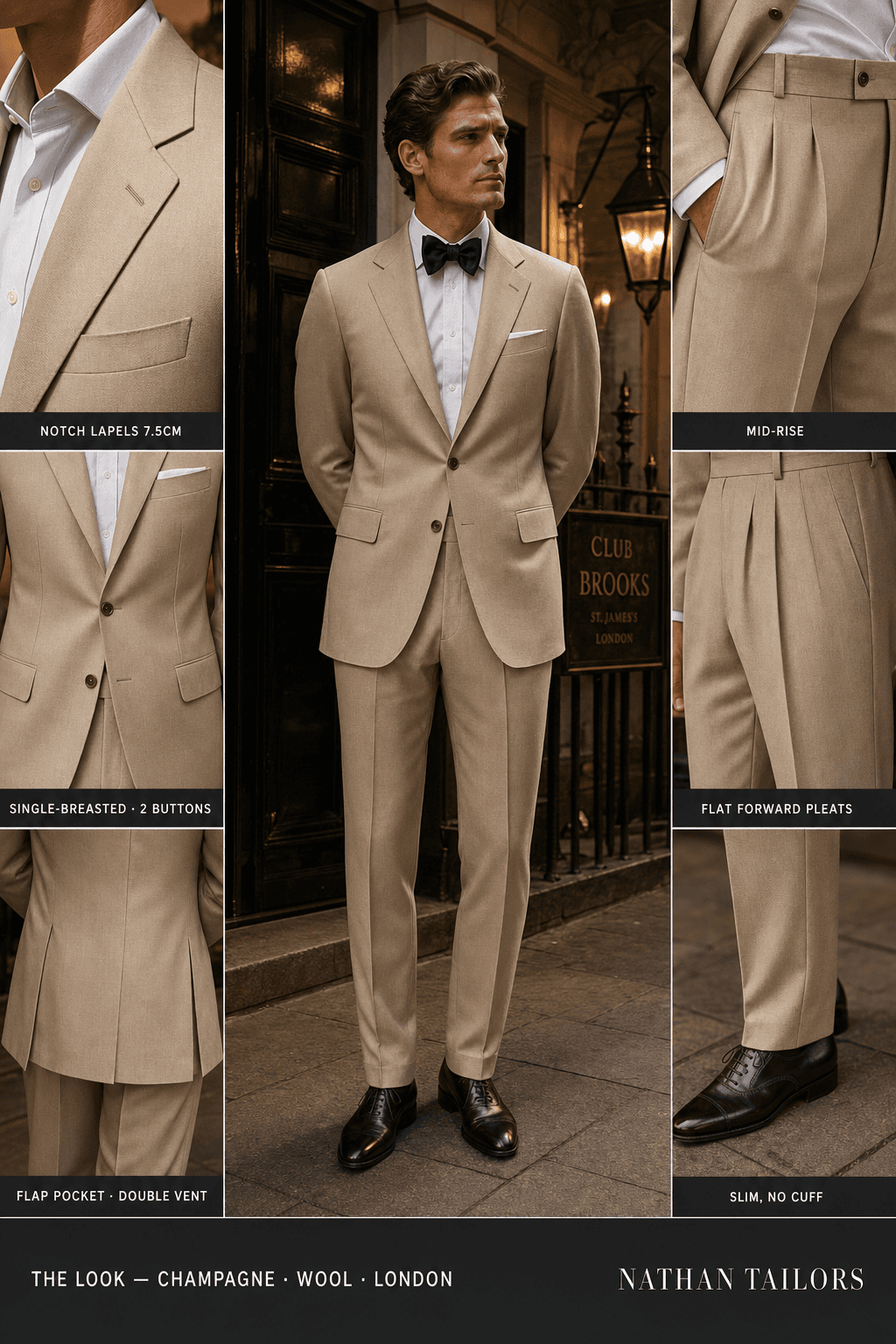 champagne single-breasted bespoke suit — custom tailored by Nathan Tailors, the Hoi An custom tailor