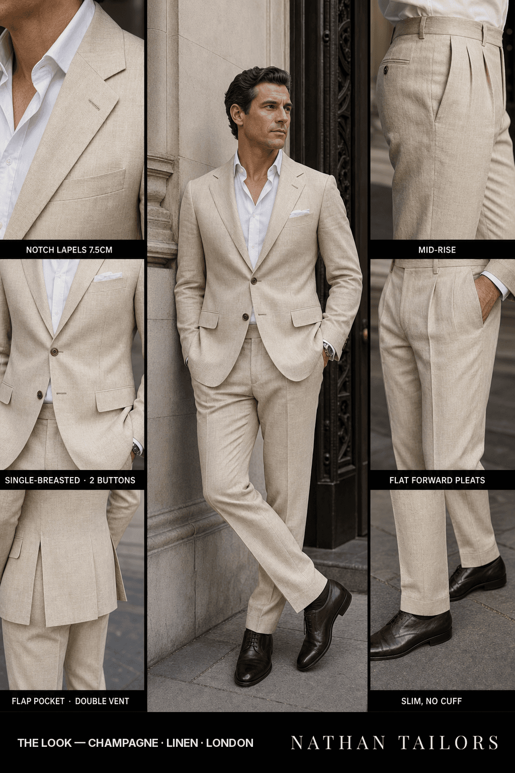champagne single-breasted bespoke suit — custom tailored by Nathan Tailors, the Hoi An custom tailor