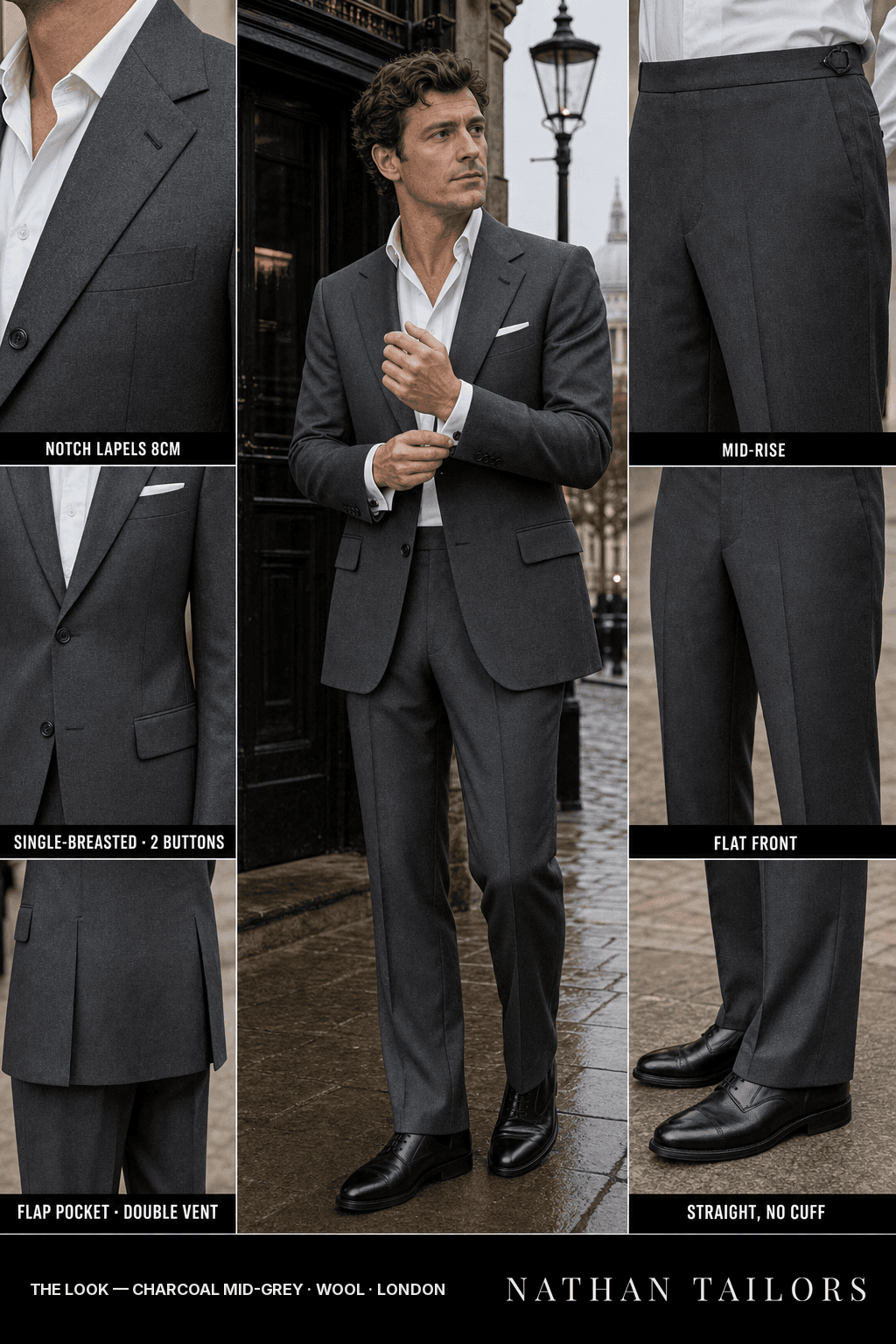 charcoal mid-grey single-breasted bespoke suit — custom tailored by Nathan Tailors, the Hoi An custom tailor