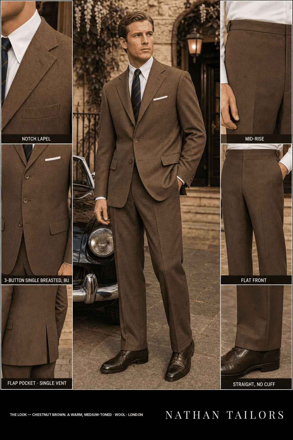 chestnut brown. a warm, medium-toned single-breasted bespoke suit — custom tailored by Nathan Tailors, the Hoi An custom tailor