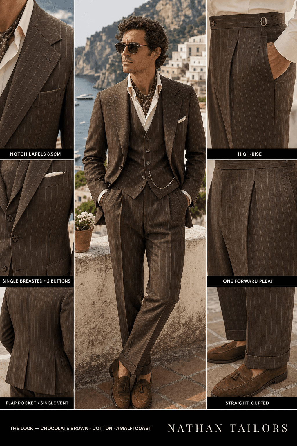 chocolate brown chalk_stripe single-breasted bespoke suit — custom tailored by Nathan Tailors, the Hoi An custom tailor
