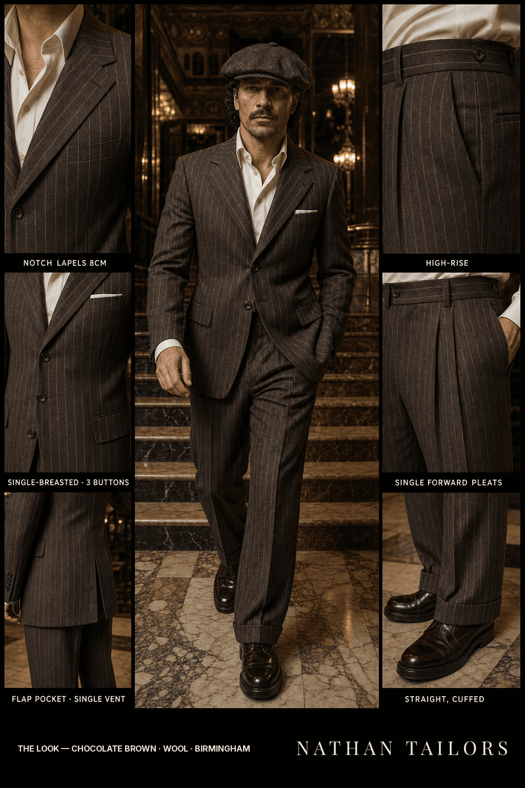 chocolate brown chalk_stripe single-breasted bespoke suit — custom tailored by Nathan Tailors, the Hoi An custom tailor