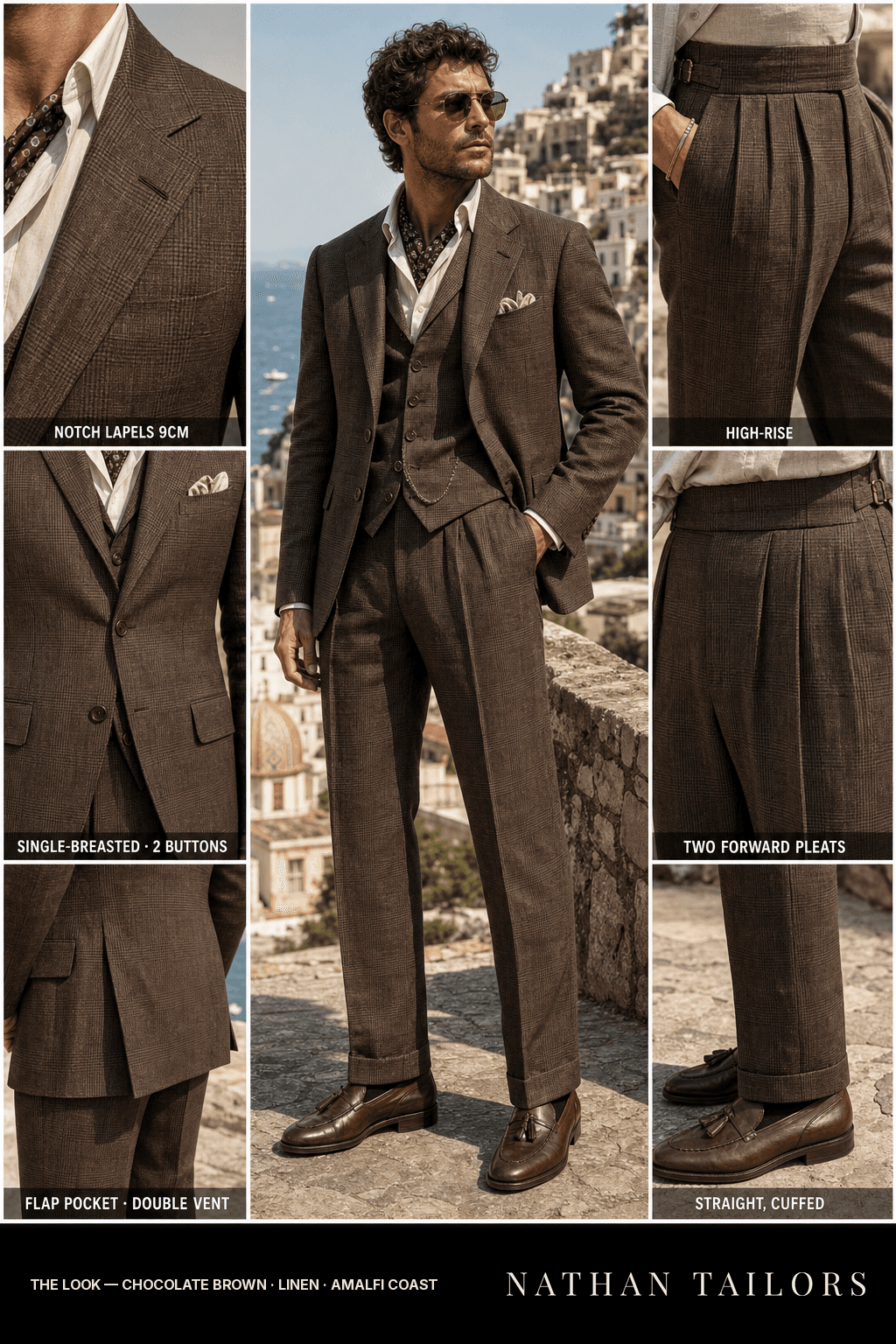 chocolate brown glen_plaid single-breasted bespoke suit — custom tailored by Nathan Tailors, the Hoi An custom tailor