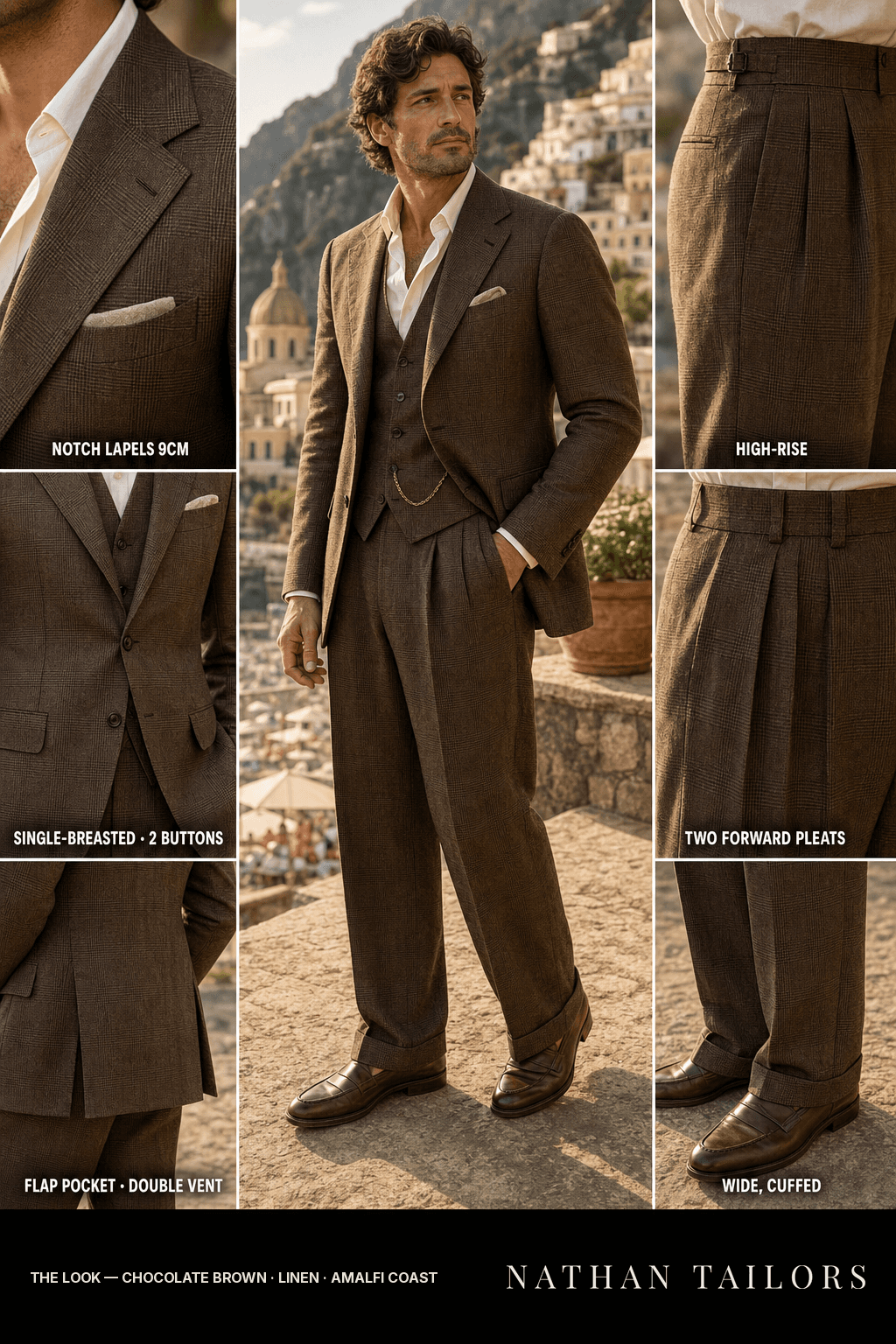 chocolate brown glen_plaid single-breasted bespoke suit — custom tailored by Nathan Tailors, the Hoi An custom tailor