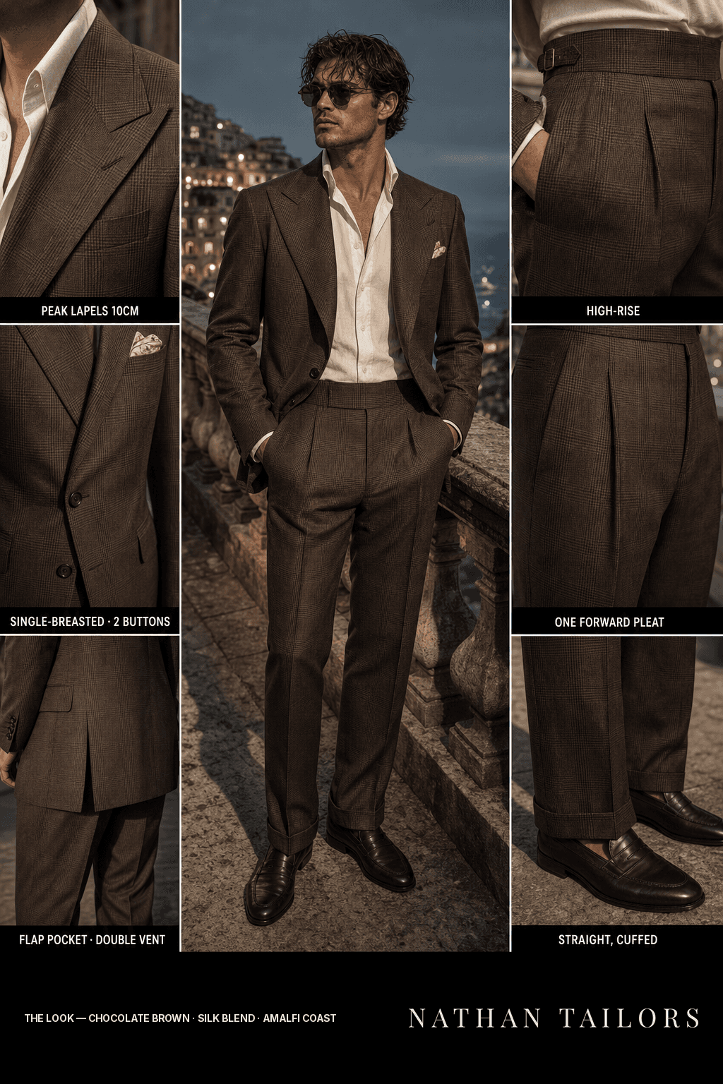 chocolate brown glen_plaid single-breasted bespoke suit — custom tailored by Nathan Tailors, the Hoi An custom tailor