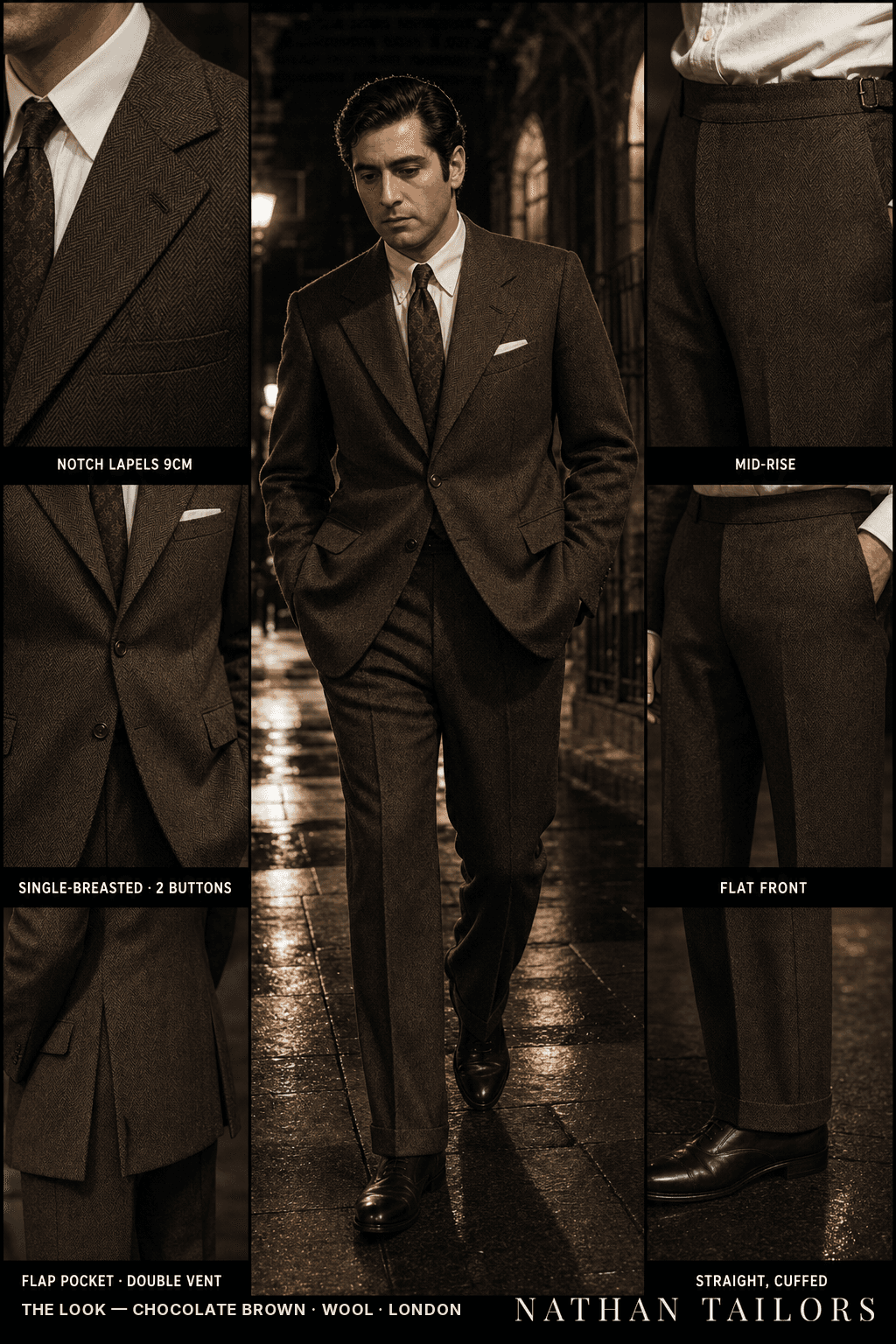 chocolate brown herringbone single-breasted bespoke suit — custom tailored by Nathan Tailors, the Hoi An custom tailor