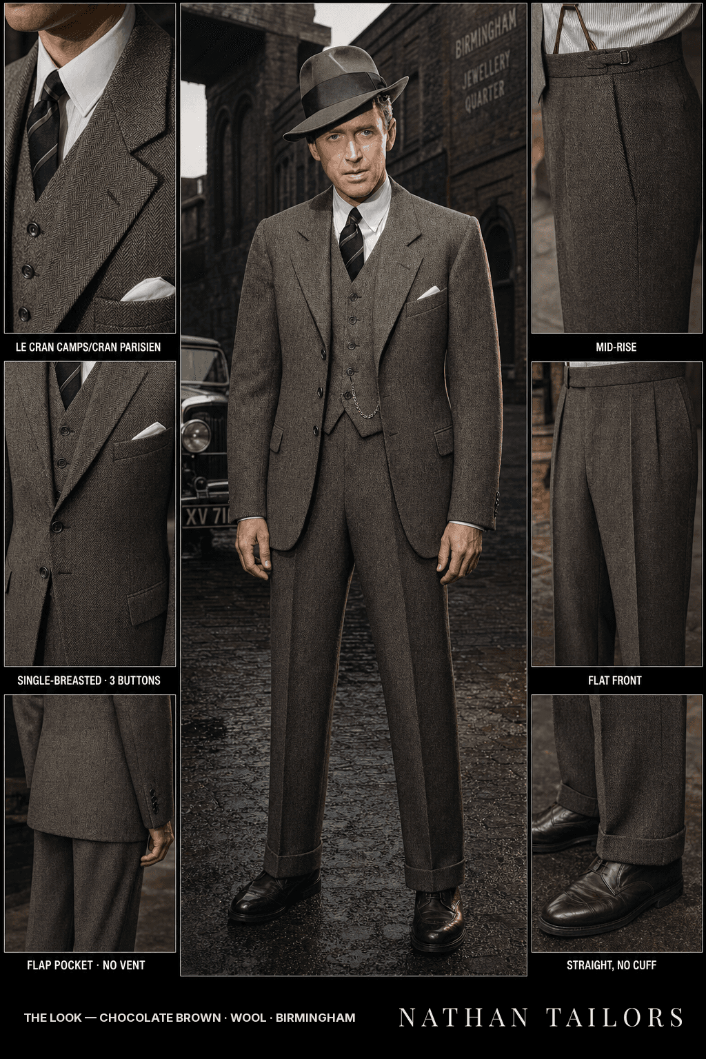 chocolate brown herringbone single-breasted bespoke suit — custom tailored by Nathan Tailors, the Hoi An custom tailor