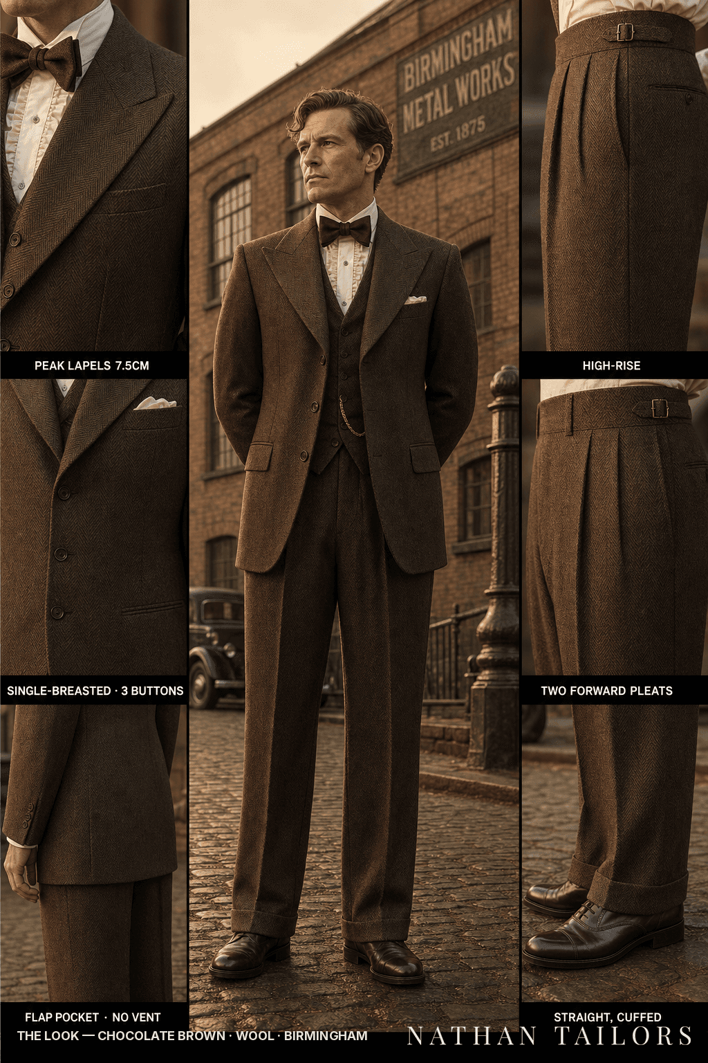 chocolate brown herringbone single-breasted bespoke suit — custom tailored by Nathan Tailors, the Hoi An custom tailor