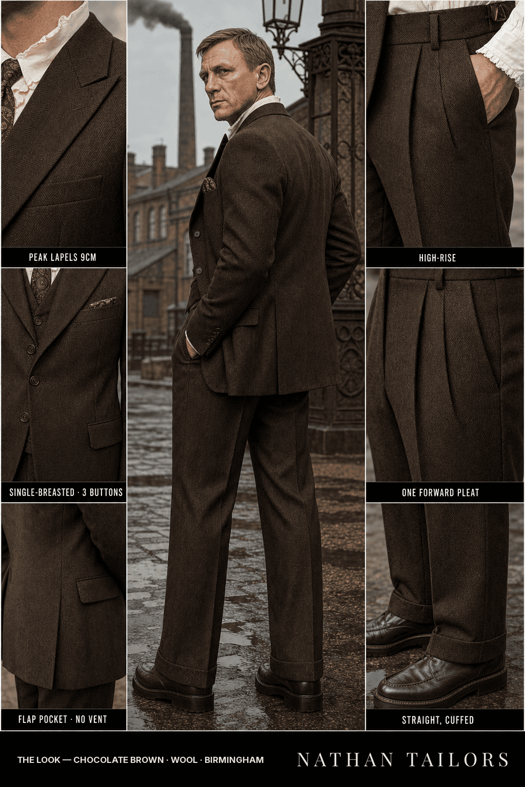 chocolate brown herringbone single-breasted bespoke suit — custom tailored by Nathan Tailors, the Hoi An custom tailor