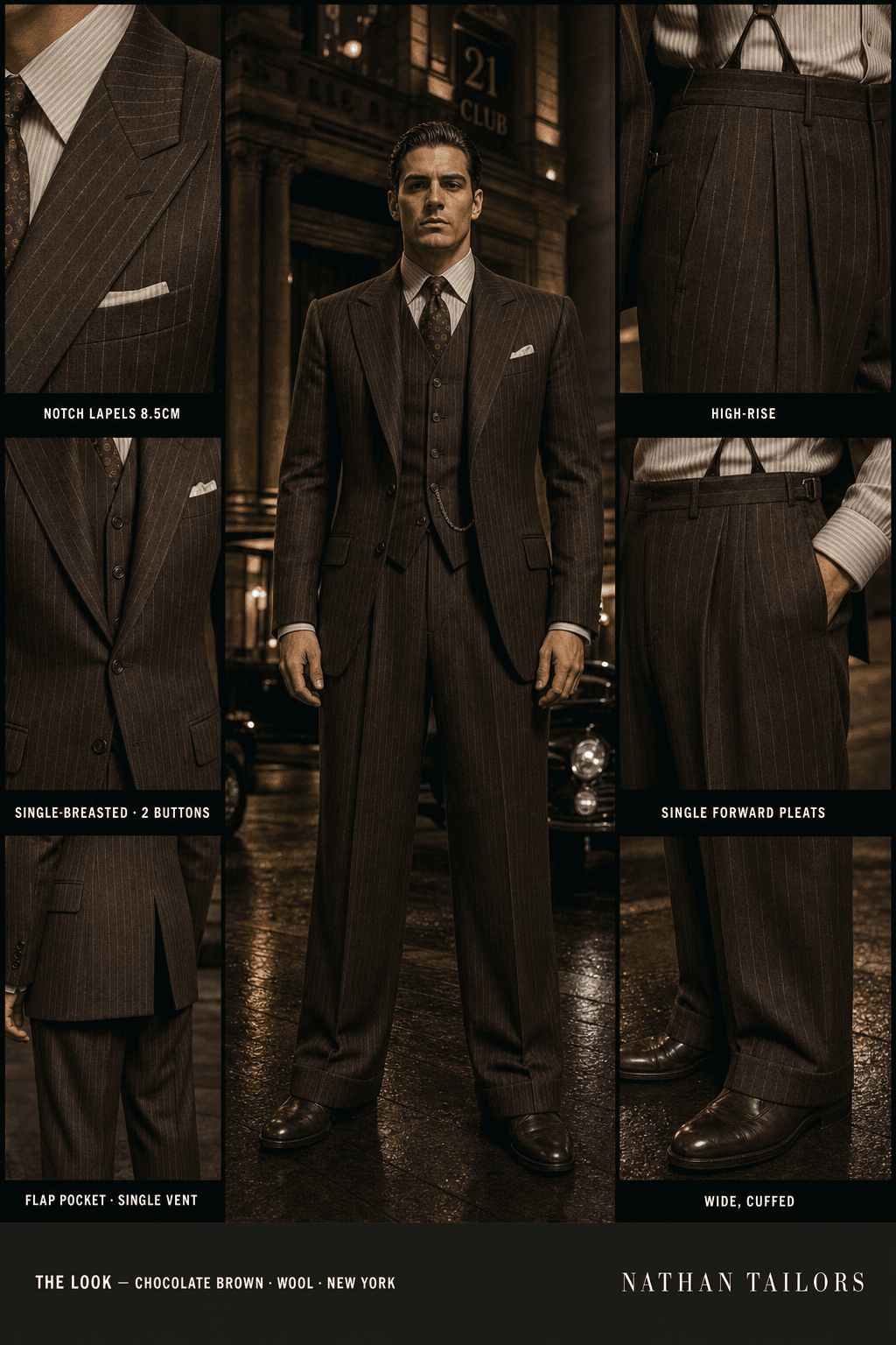 chocolate brown pinstripe single-breasted bespoke suit — custom tailored by Nathan Tailors, the Hoi An custom tailor