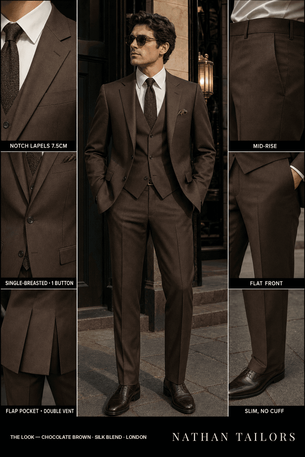 chocolate brown single-breasted bespoke suit — custom tailored by Nathan Tailors, the Hoi An custom tailor