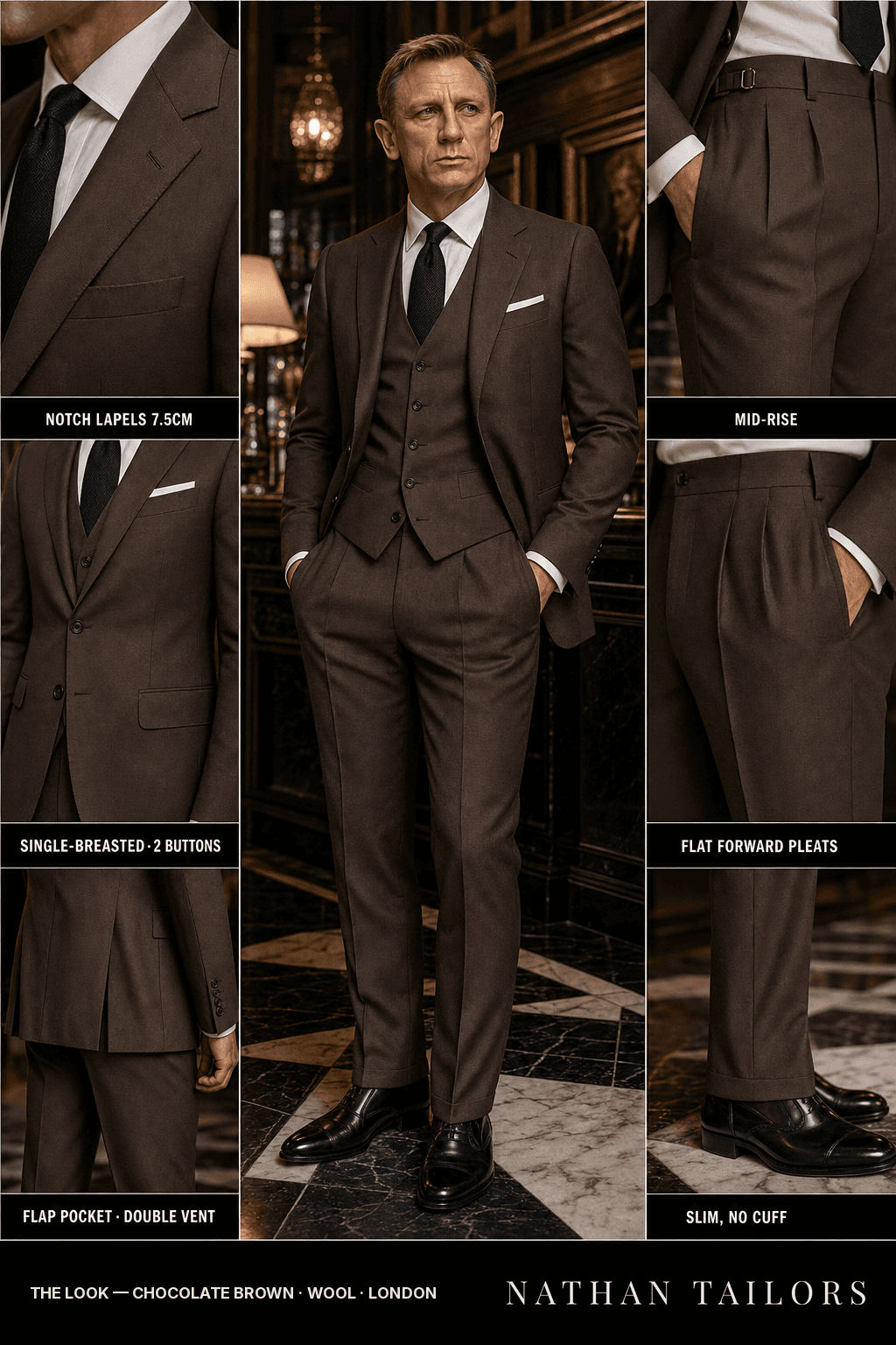 chocolate brown single-breasted bespoke suit — custom tailored by Nathan Tailors, the Hoi An custom tailor