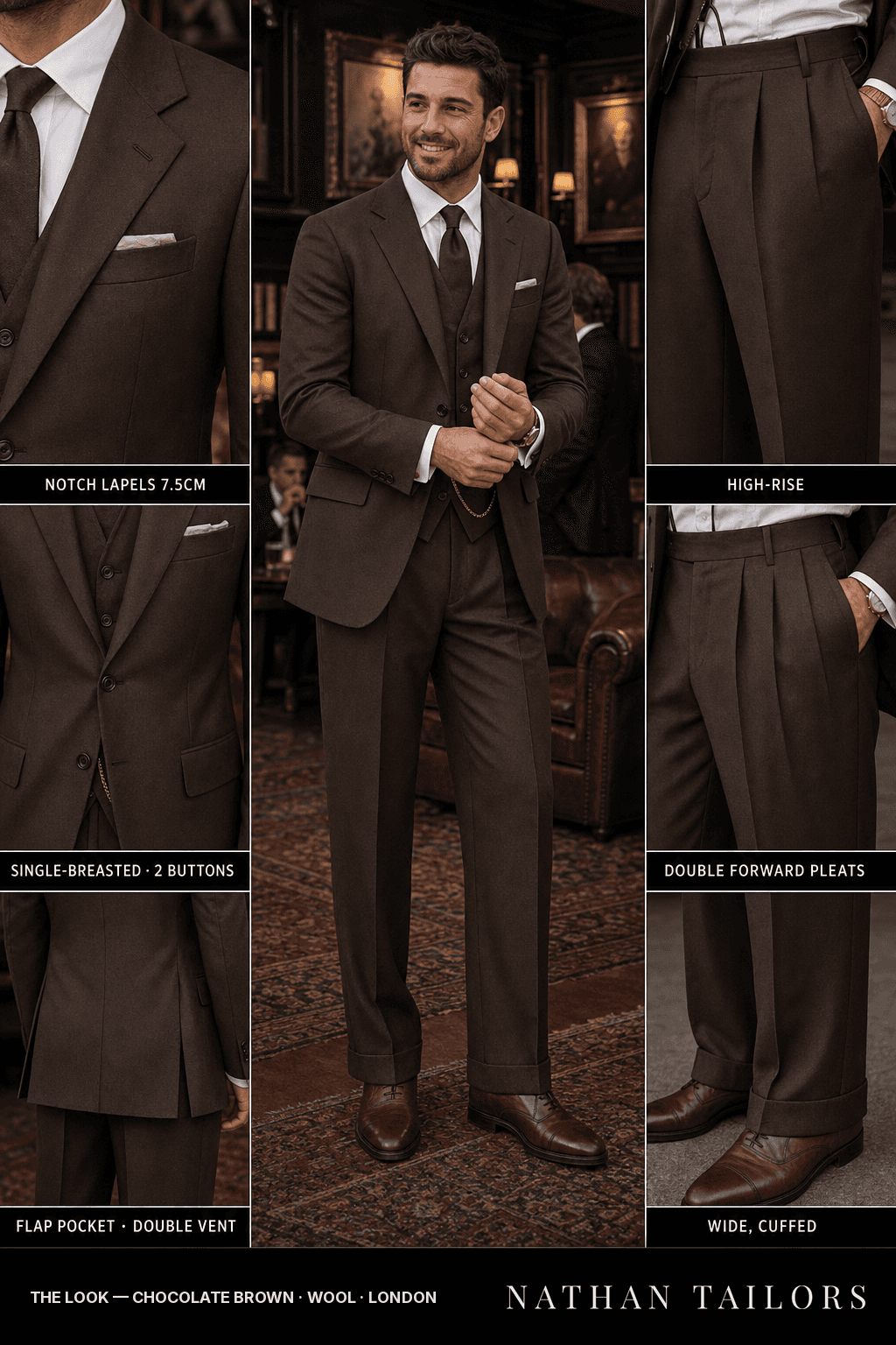 chocolate brown single-breasted bespoke suit — custom tailored by Nathan Tailors, the Hoi An custom tailor