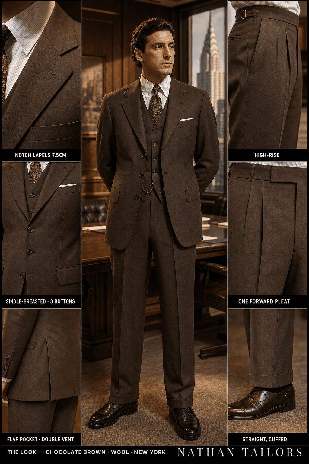 chocolate brown single-breasted bespoke suit — custom tailored by Nathan Tailors, the Hoi An custom tailor