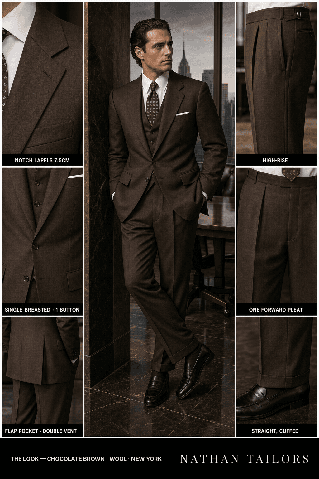 chocolate brown single-breasted bespoke suit — custom tailored by Nathan Tailors, the Hoi An custom tailor