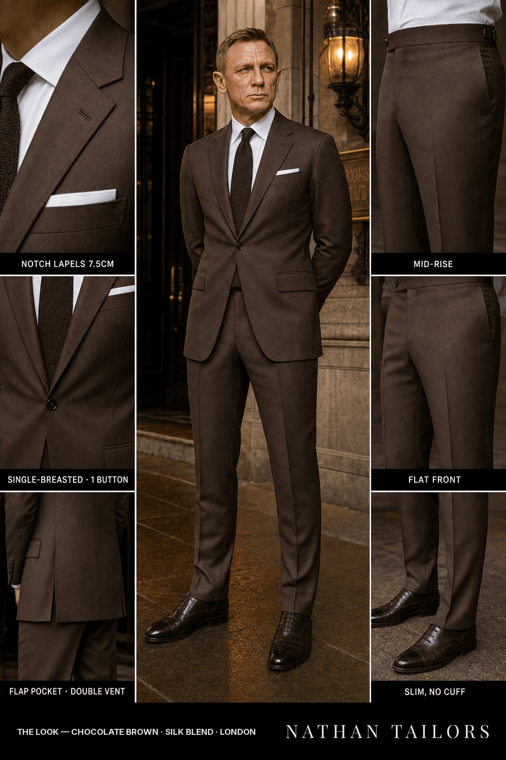 chocolate brown single-breasted bespoke suit — custom tailored by Nathan Tailors, the Hoi An custom tailor