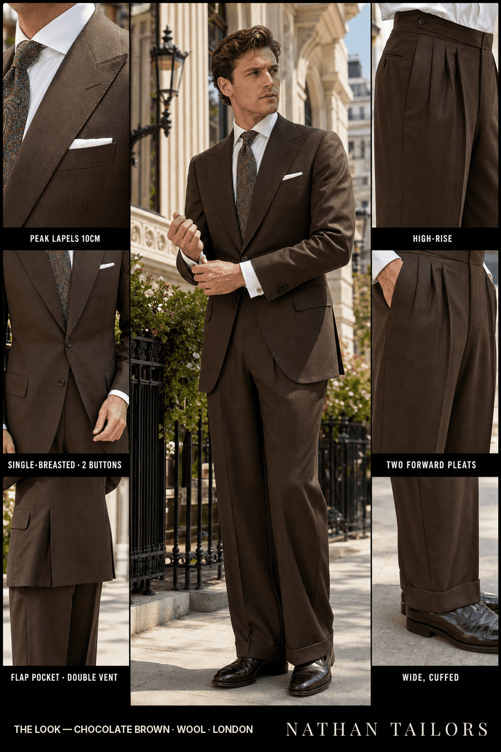 chocolate brown single-breasted bespoke suit — custom tailored by Nathan Tailors, the Hoi An custom tailor