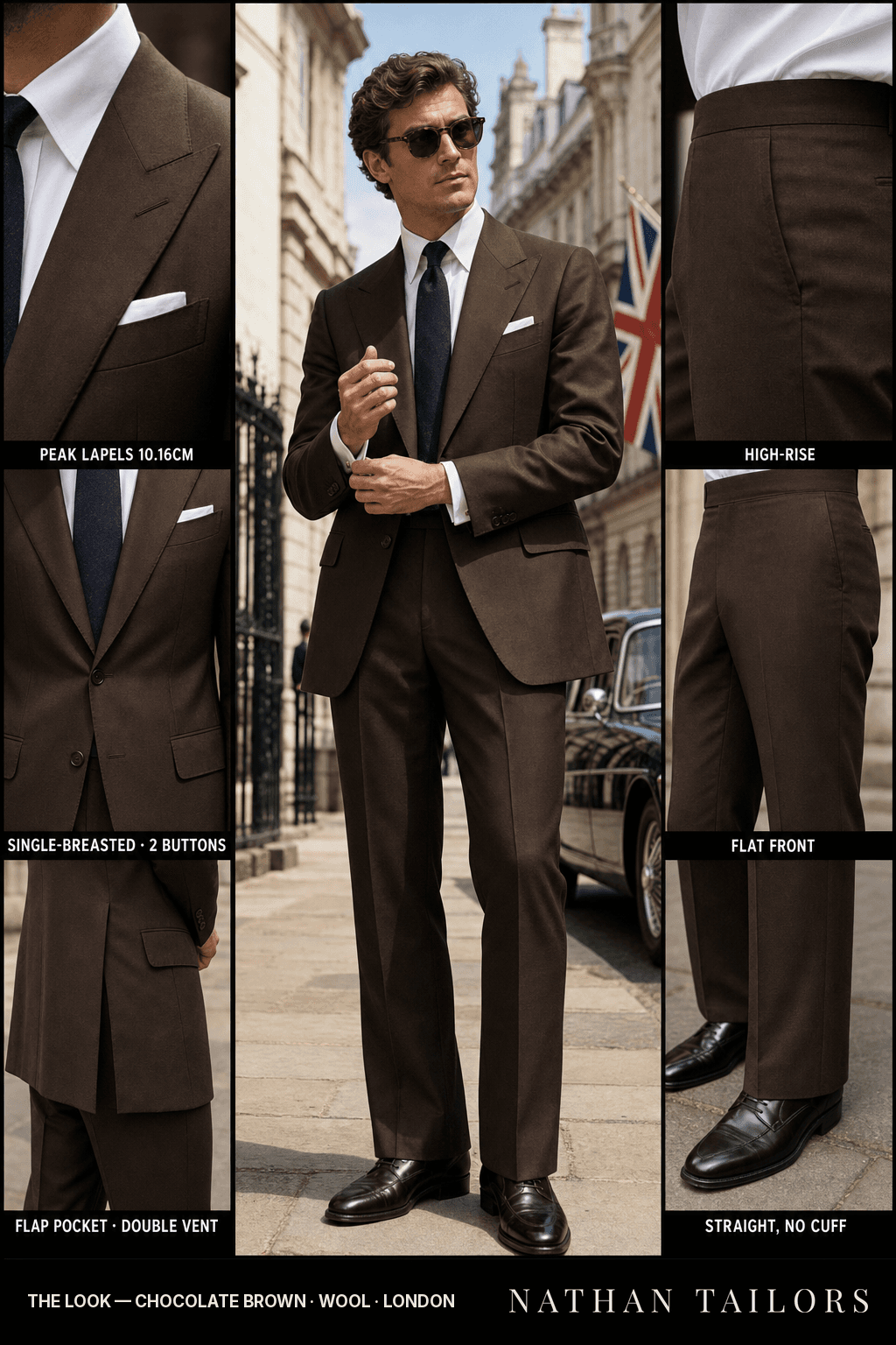 chocolate brown single-breasted bespoke suit — custom tailored by Nathan Tailors, the Hoi An custom tailor