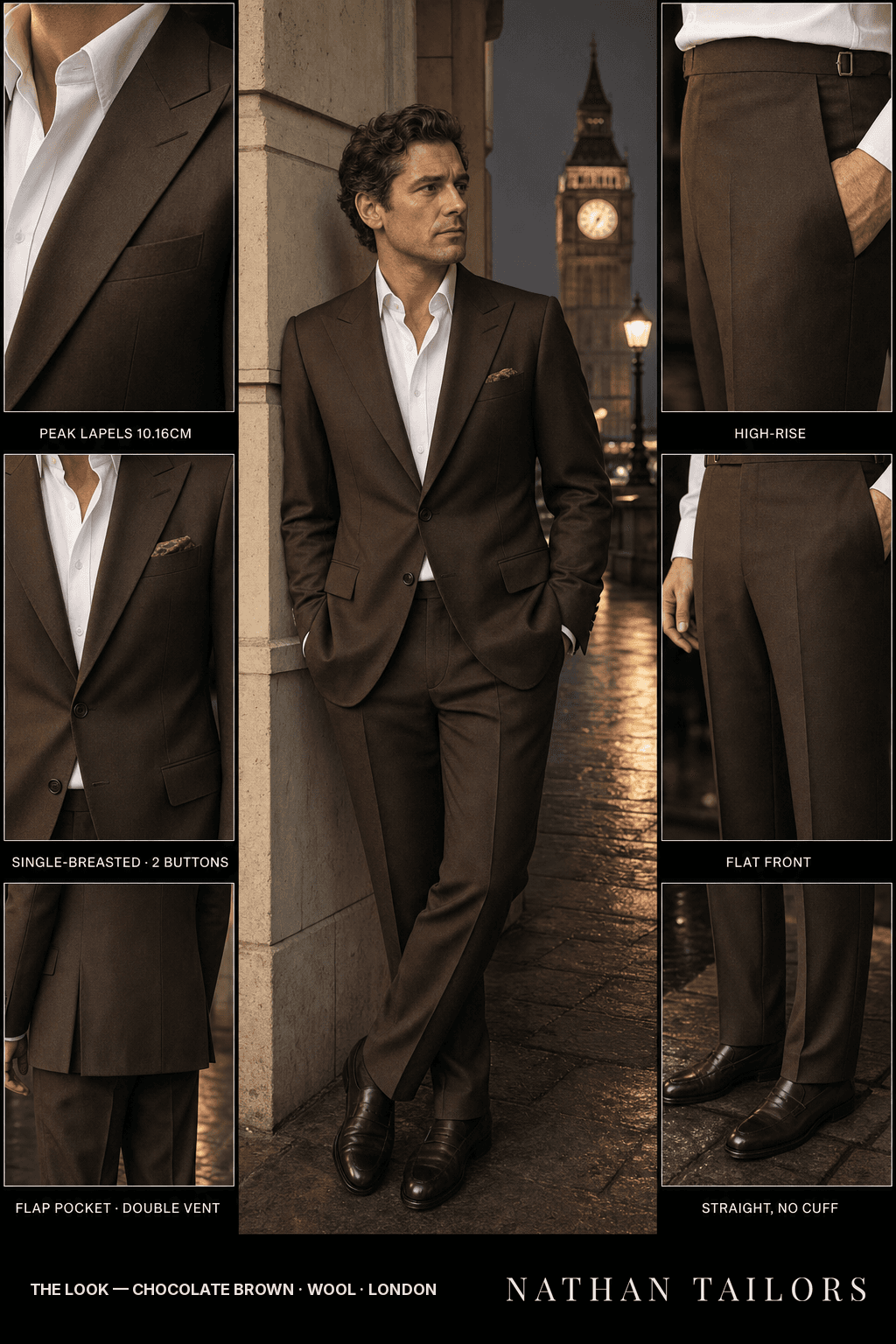 chocolate brown single-breasted bespoke suit — custom tailored by Nathan Tailors, the Hoi An custom tailor