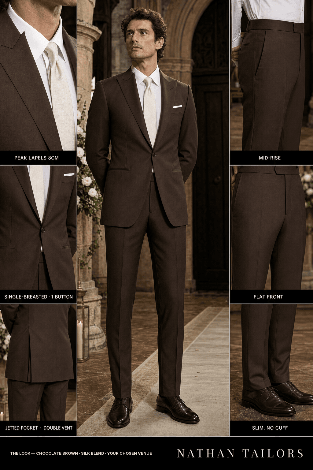 chocolate brown single-breasted bespoke suit — custom tailored by Nathan Tailors, the Hoi An custom tailor